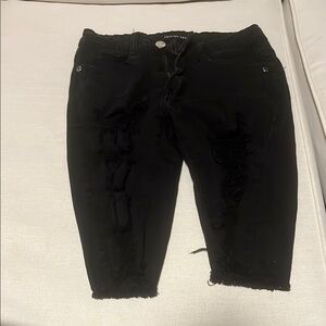 Black Distressed Denim Shorts